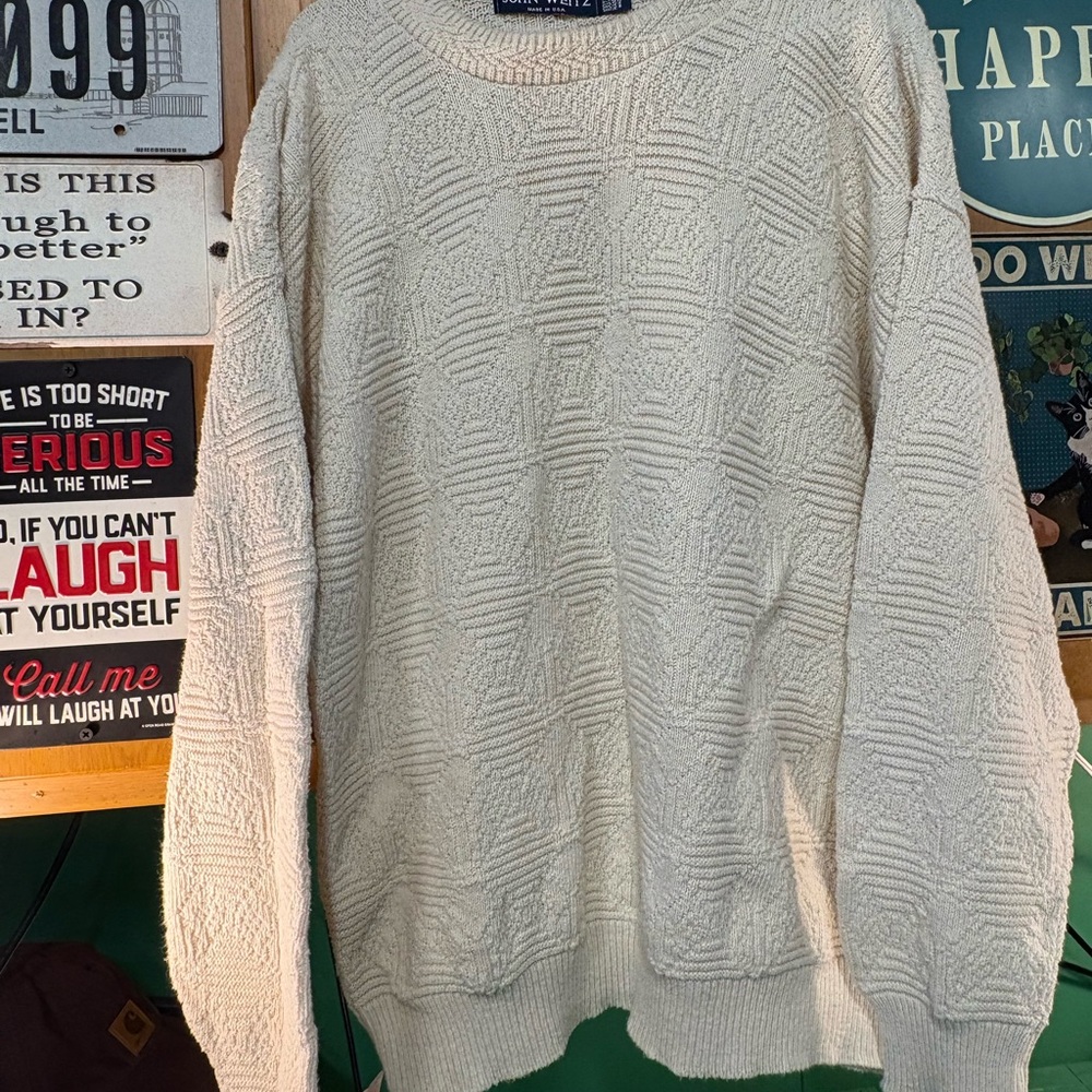 John Weitz Textured Cream Crewneck Sweater